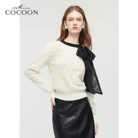 MISSCOCOON马海毛复古上衣24春装新款女蝴蝶结针织衫图片