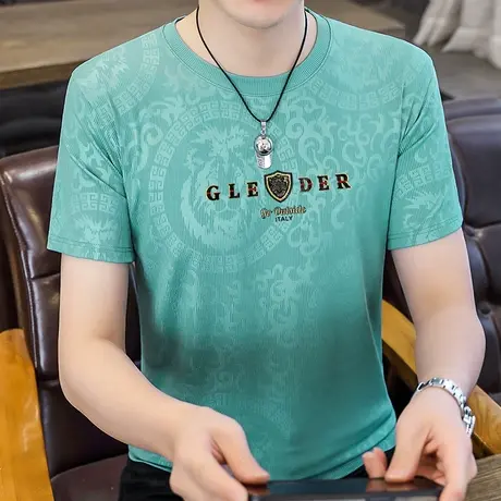 2023夏季冰丝圆领短袖t恤男士潮牌休闲半袖体恤打底衫印花上衣服商品大图