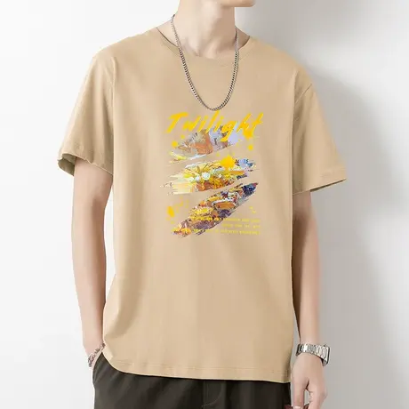 重磅纯棉短袖t恤男装夏季半袖美式潮流圆领上衣服打底衫全棉体恤商品大图