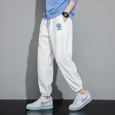 白色卫裤男夏季薄款宽松潮流男士休闲长裤透气束脚裤子冰丝运动裤商品大图