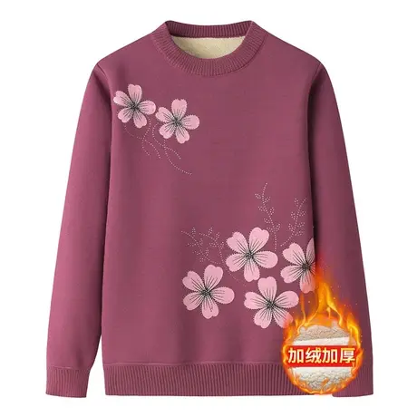 妈妈冬季保暖毛衣中老年人奶奶秋冬女装一体加绒加厚打底衫上衣服商品大图