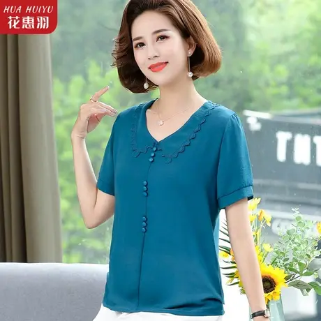 雪纺衫女气质2023新款时尚小衫夏季时髦上衣中年夏装短袖妈妈衣服图片
