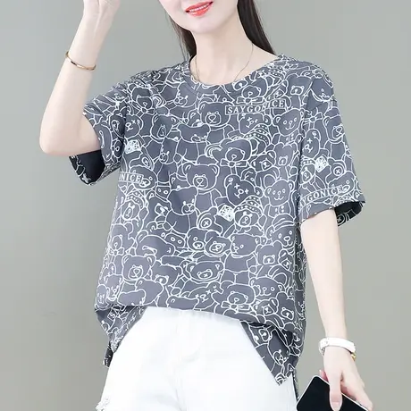 2023年新款短袖衫夏装纯棉t恤女时尚宽松大码上衣休闲运动服体恤商品大图