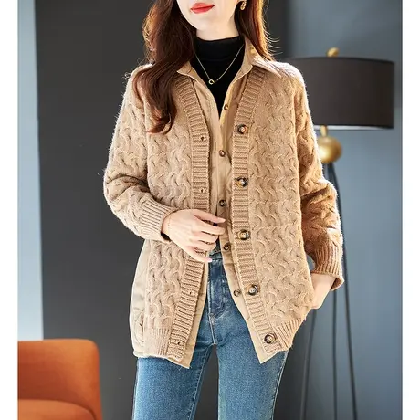 宝诗黎翻领拼接假两件针织外套女设计感时尚开衫上衣2023秋冬新款商品大图