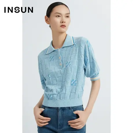INSUN恩裳线上专选春季花式纱polo领针织上衣商品大图