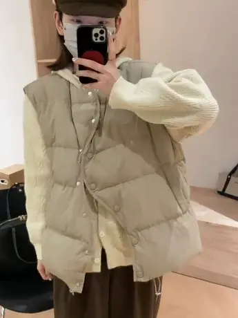 2023秋冬新款设计感小众圆领羽绒马甲女韩版宽松无袖背心马甲外套商品大图