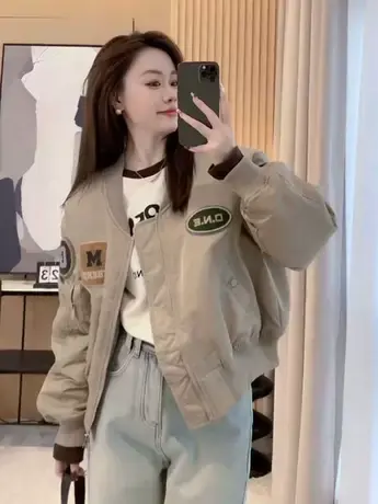 2023秋冬新款时尚保暖气质小个子夹克外套女韩版夹棉羽绒棒球服潮商品大图
