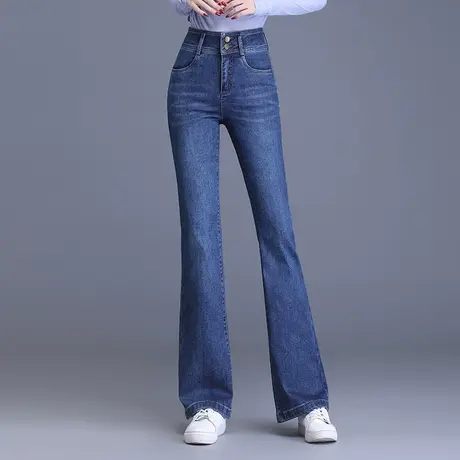 秋季微喇牛仔裤女2023新款高腰通勤显瘦长裤气质大码休闲喇叭裤子商品大图