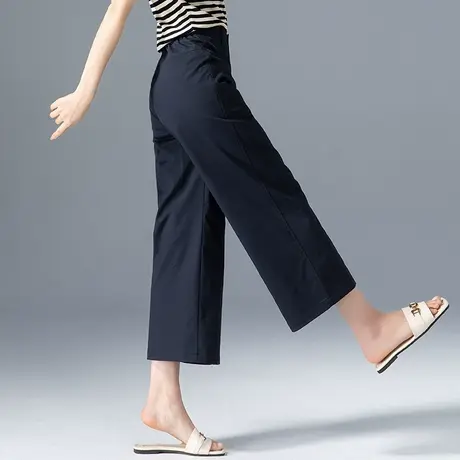 冰丝阔腿裤女夏季薄款2024新款小个子藏青色裤子夏九分天丝直筒裤商品大图