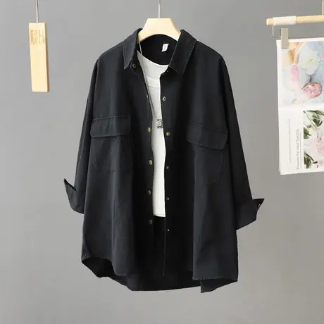 欧货大版衬衫2024新款秋冬季中长款外穿宽松休闲工装衬衫外套女士商品大图