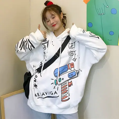 连帽卫衣女春秋薄款oversize小众高街潮牌ins美式复古hiphop外套商品大图