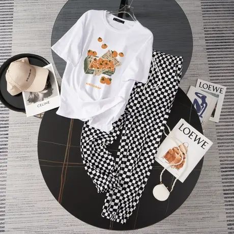 网红盐系炸街运动服套装女夏季薄款宽松短袖长裤小个子休闲两件套商品大图