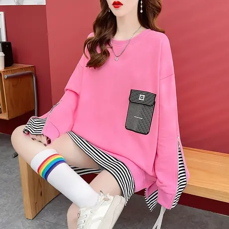 早秋卫衣女春秋季韩版宽松薄款中长款百搭学生假两件上衣服外套潮商品大图