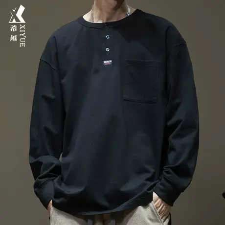 高级感亨利领长袖t恤男2024春秋季新款卫衣男士重磅休闲大码衣服商品大图