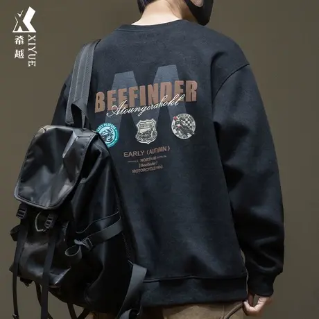 希越美式扎染印花卫衣男春秋宽松大码350g重磅复古做旧内搭打底衫商品大图