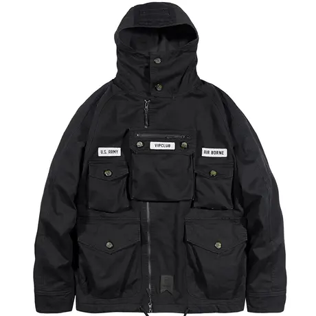 VIP多袋外套男韩版潮流机能工装夹克宽松连帽风衣纯棉上衣服潮牌商品大图