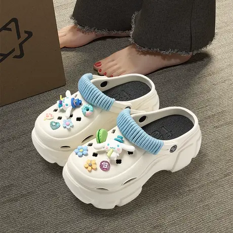 可爱大耳狗DIY洞洞鞋女夏季外穿2024新款厚底增高防滑包头凉拖鞋商品大图