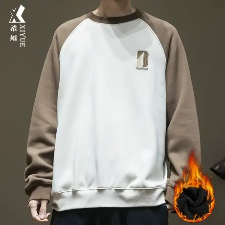 希越加绒加厚圆领卫衣男冬季重磅450g摇粒绒男士宽松大码美式外套商品大图