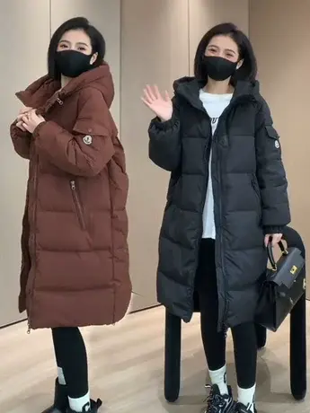 长款过膝连帽羽绒服女2023冬季新款宽松时尚保暖白鸭绒面包服外套商品大图