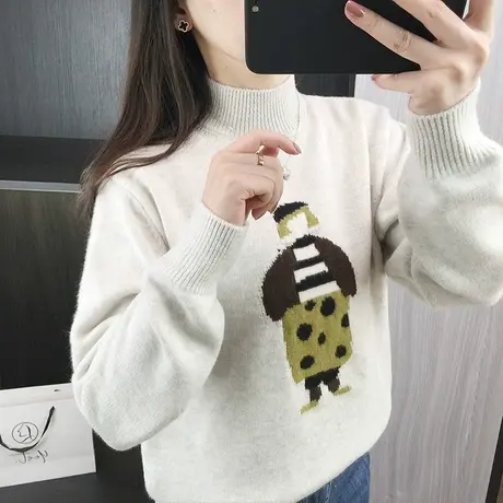 半高领毛衣女士洋气针织衫宽松打底衫秋冬季2023新款减龄外穿上衣商品大图