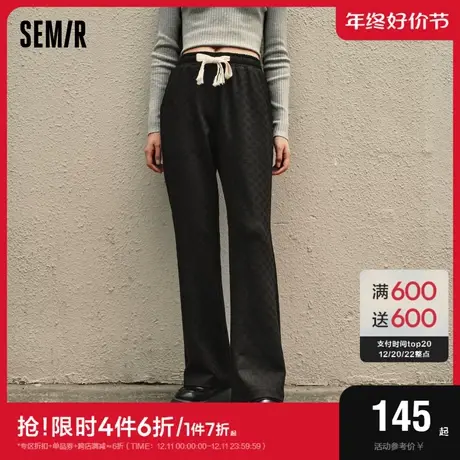 [商场同款]森马休闲裤女肌理棋盘格长裤潮流2023新款秋喇叭裤慵懒商品大图