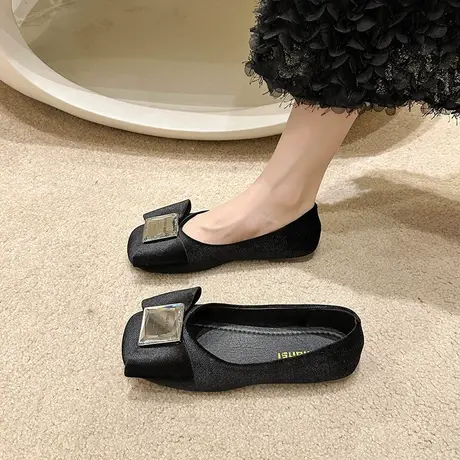 法式玛丽珍鞋女2023年新款时尚百搭蝴蝶结浅口单鞋软底轻便小皮鞋商品大图