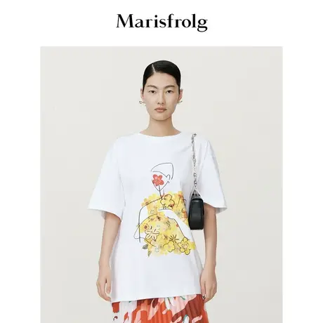 【艺术匠坊】玛丝菲尔时尚气质百搭花卉印花廓形T恤短袖上衣女图片