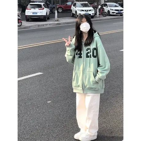 开衫卫衣女连帽oversize小众高街潮牌ins美式复古宽松春秋款外套图片