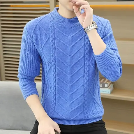 2023新款半高领男士毛衣秋冬季加厚保暖潮流青少年学生线衣针织衫商品大图
