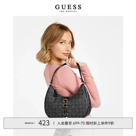 【38上新季】GUESS新款春女士纯色简约单肩气质满花纹logo饺子包图片