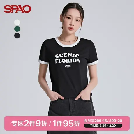 SPAO女士T恤夏季韩国同款字母印花修身短款T恤SPRPC25G05商品大图