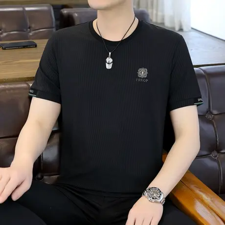 2023夏季新款男士冰丝短袖t恤加肥加大码宽松男装上衣服潮流半袖商品大图