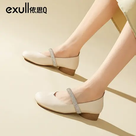 依思q玛丽珍女鞋2024春季新款浅口方头粗跟单鞋软底一脚蹬瓢鞋女商品大图