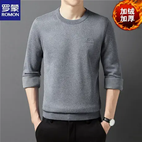 罗蒙爸爸冬季新款圆领针织毛衣男加绒加厚中年针织打底保暖衣修身图片