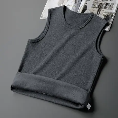 背心男士冬季内穿保暖加绒加厚圆领无袖t恤运动坎肩打底马甲健身商品大图