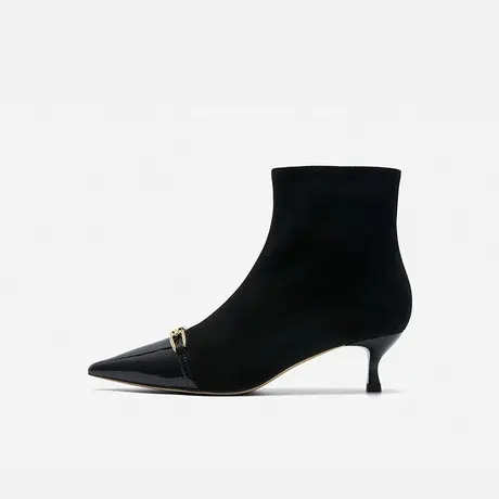 Nine West/玖熙2023年冬季新款中跟短靴女尖头拼接金属扣时装靴子商品大图