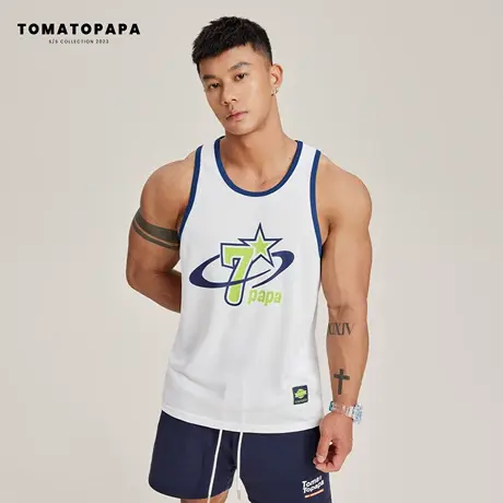 TOMATOPAPA夏季背心23新款ins学生运动衣篮球少年撞色无袖排汗衣商品大图