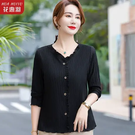 中老年长袖t恤女装早春秋小衫2023年新款中年妈妈秋装打底衫上衣商品大图