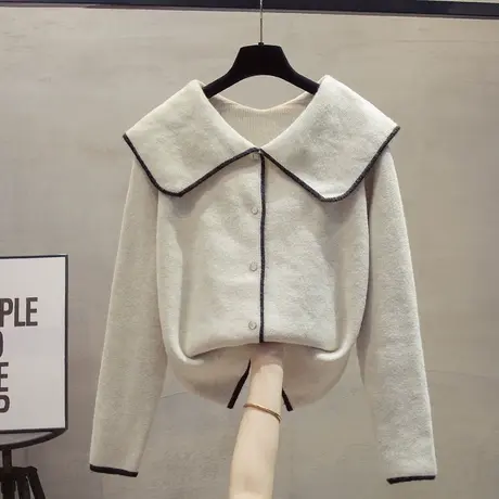 娃娃领针织开衫女2023秋装新款宽松慵懒风外穿上衣外搭毛衣外套潮商品大图