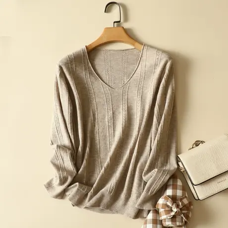 2022秋冬新款V领毛衣女宽松长袖打底衫内搭套头大码羊毛非绒针织商品大图