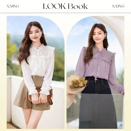 【直播间】香影雪纺衬衫女长袖2023秋季新款法式通勤衬衣淑女图片