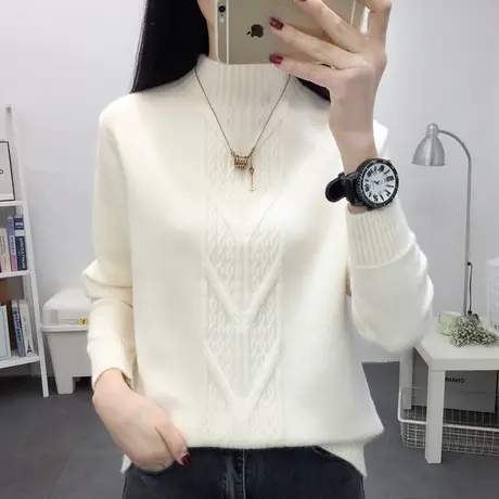 毛衣女宽松女士2022秋冬新款加厚半高领加绒白色打底衫洋气内搭女商品大图