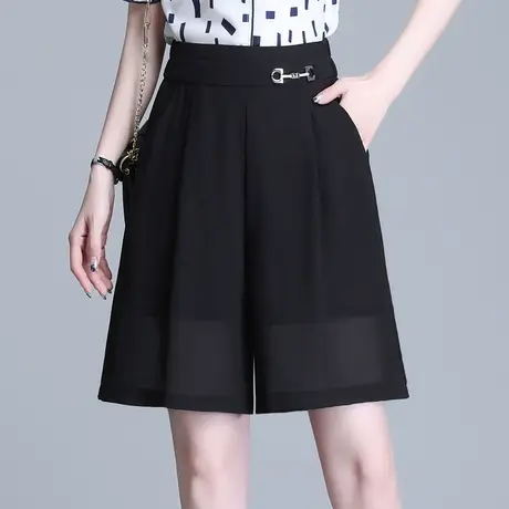 雪纺五分裤女夏季百搭宽松黑色阔腿短裤2023新款高腰显瘦休闲裙裤图片