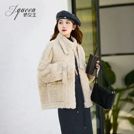 颗粒绒外套女短款秋冬季时尚韩版皮毛一体上衣保暖加厚羊剪绒大衣图片