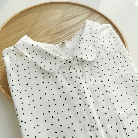 春秋新款日系文艺小清新印花柔软双层纱纯棉白衬衫女长袖打底上衣商品大图