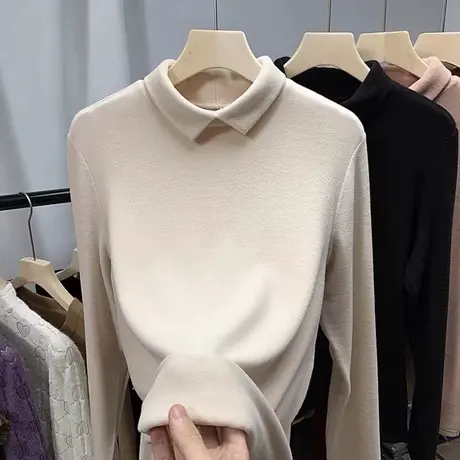 打底衫女秋冬2023年新款高级感双面德绒内搭半高领加绒小立领上衣图片