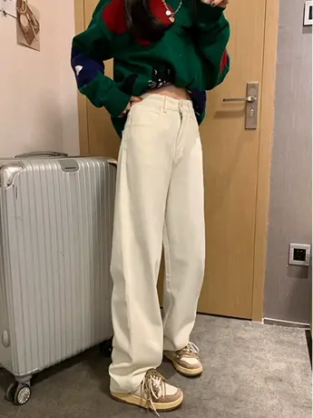 清仓捡漏高街韩版阔腿牛仔裤女小众直筒宽松高腰显瘦垂感拖地裤商品大图