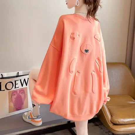 早秋卫衣女春秋季韩版宽松中长款薄款初秋小熊上衣外套连衣裙子潮图片