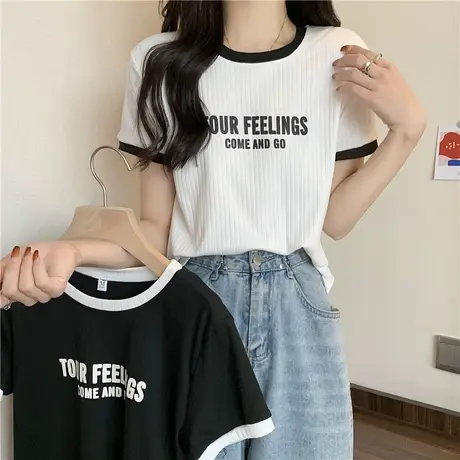 ins超火短袖t恤女2023早春夏装新款韩版宽松短款半袖打底衫上衣潮图片