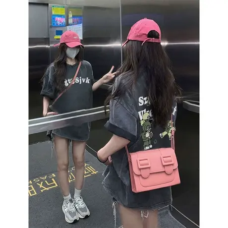 纯棉做旧短袖t恤女oversize宽松小个子美式复古港味chic半袖上衣图片